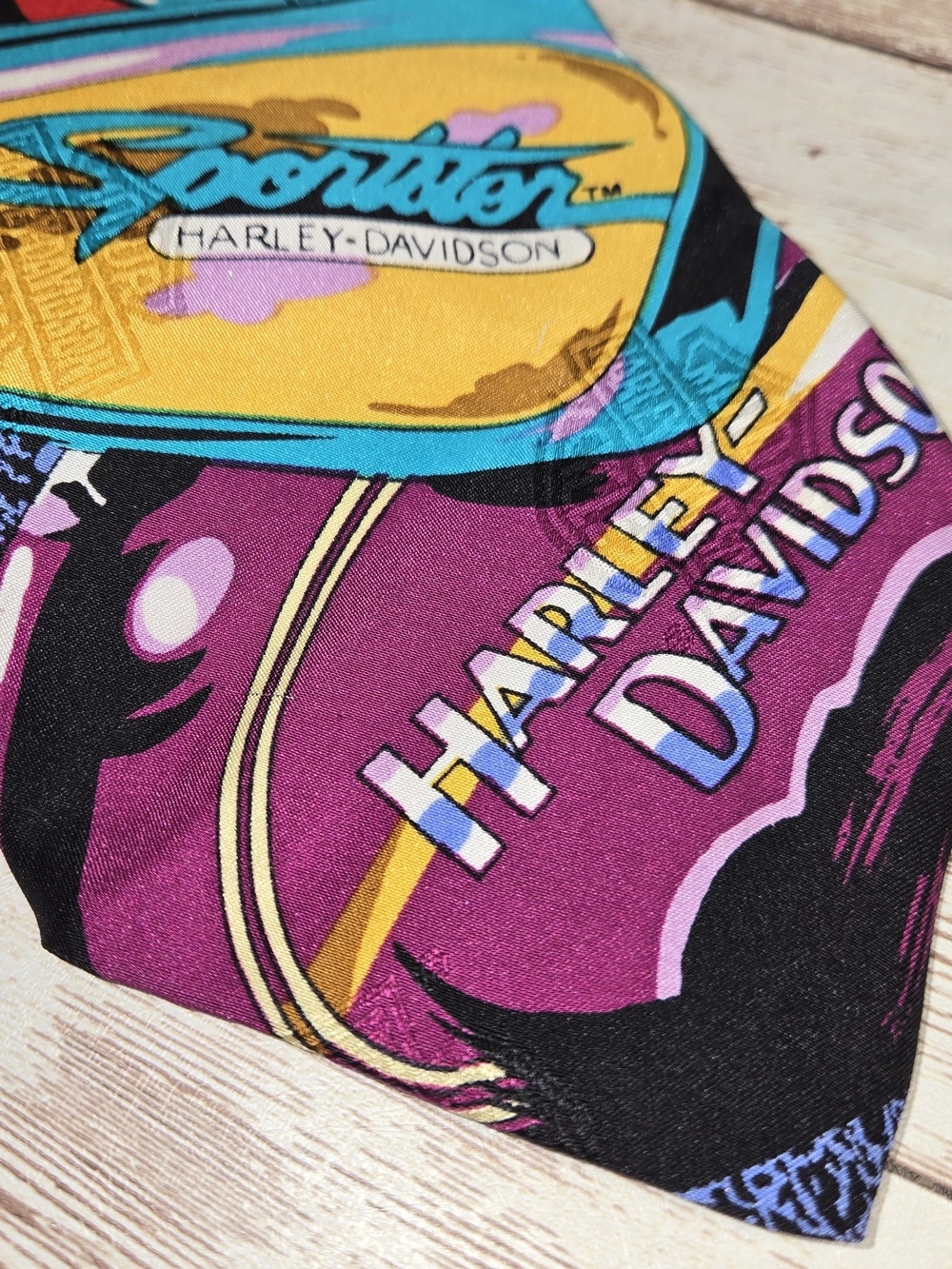 Vintage 1993 Harley-Davidson Tanks Tie Ralph Marlin RM Style 100% Silk EUC